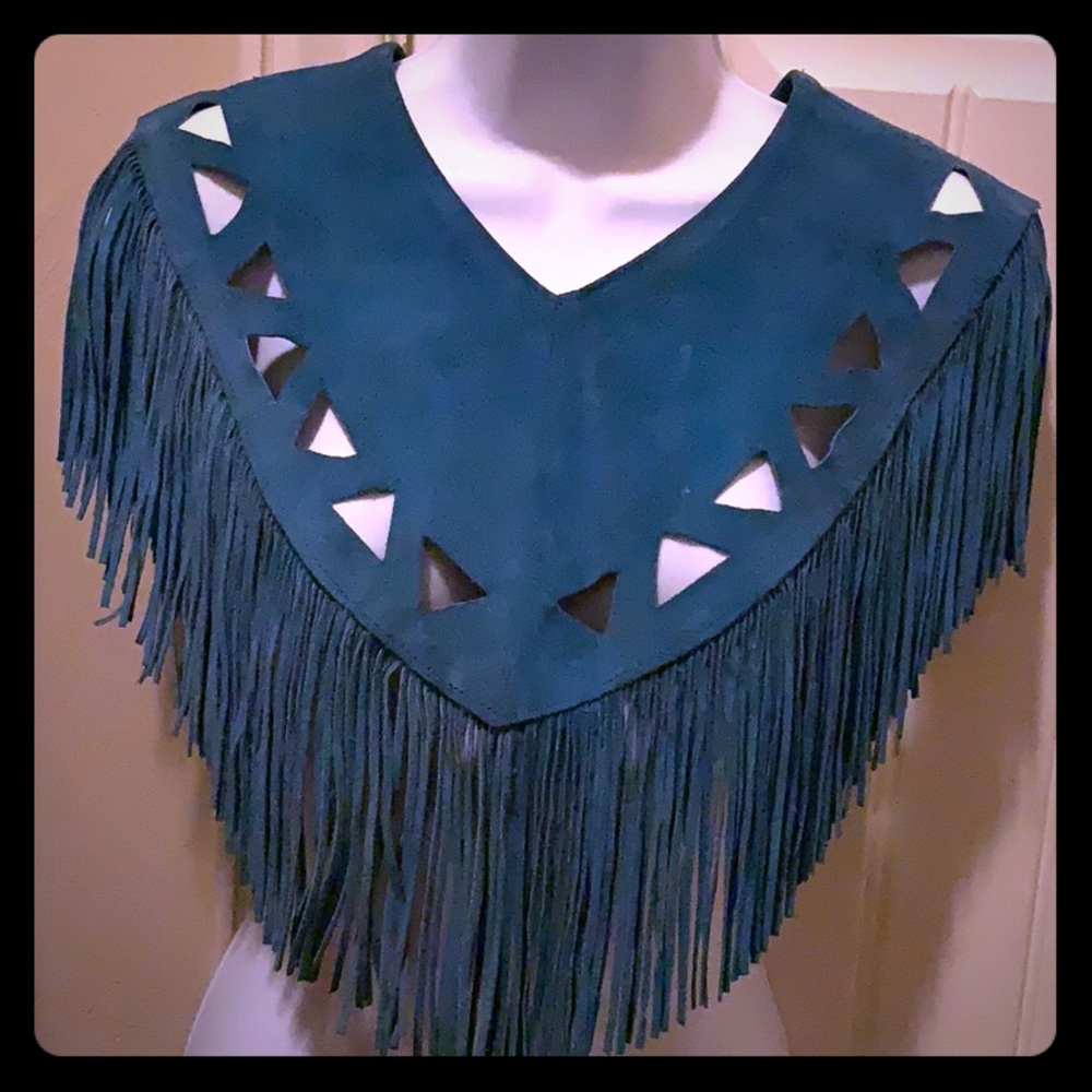 Teal leather fringed
